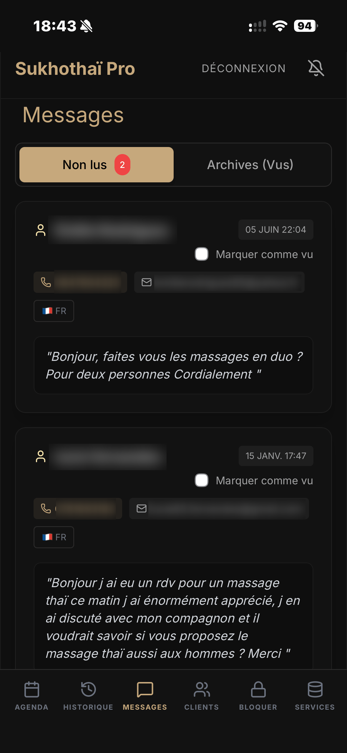 Messages clients
